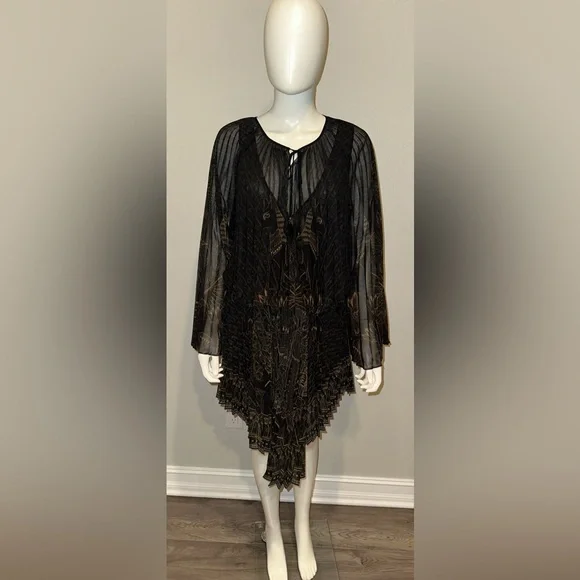 CAMILLA *Cobra King* black pleated double layer 2 pc Egyptian print dress top S - Picture 6 of 14